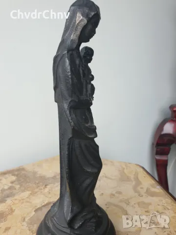 чугунена статуетка 26см-3кг/Дева Мария с Христос/стара немска желязна религиозна фигура, снимка 3 - Антикварни и старинни предмети - 50275827