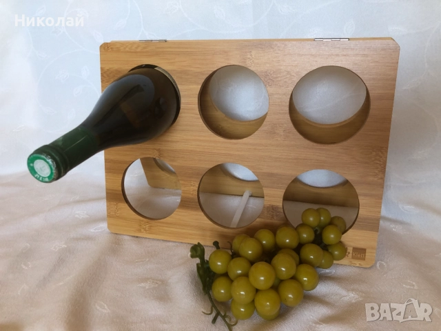 Сгъваема бамбукова стойка за вино за 6 бутилки + подарък изкуствен декоративен грозд, практична , снимка 7 - Декорация за дома - 52266951