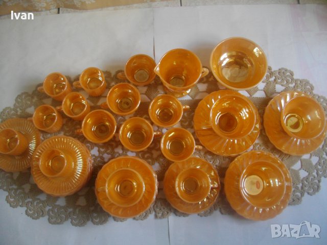 37 Части Нов Сервиз Кафе Чай Made in USA FIRE KING ANCHOR HOCKIN  Винтидж Цвят Праскова/Сьомга-1940г, снимка 8 - Сервизи - 39894665