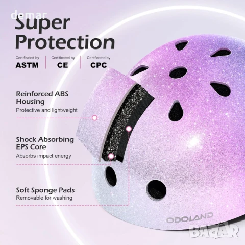 Детска велосипедна каска Odoland за момчета и момичета, регулируема и вентилирана, 5-10 години, снимка 3 - Други - 51180068