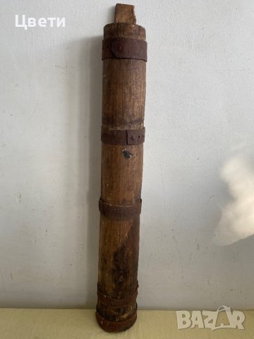 Стара, дървена бучка с метален обков, снимка 4 - Антикварни и старинни предмети - 43924626