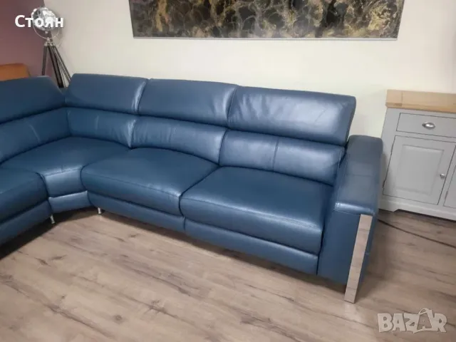 Тюркоазено син кожен ъглов диван Torres с ел. релакс механизъм, снимка 9 - Дивани и мека мебел - 47582208