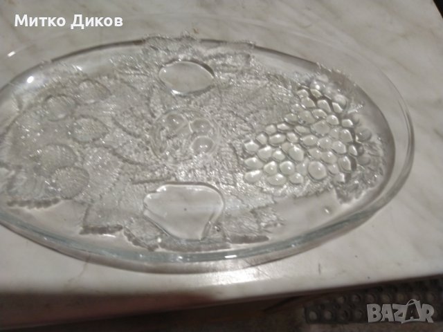 Пресовано стъклено плато поднос за сервиране от гроздови кристали 230х145х20мм-2 броя нови, снимка 4 - Аксесоари за кухня - 43990787