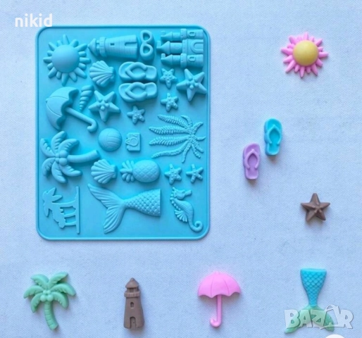 Морски плаж море палма морски опашка слънце водорасло мида силиконов молд форма фондан шоколад гипс , снимка 2 - Форми - 51431085