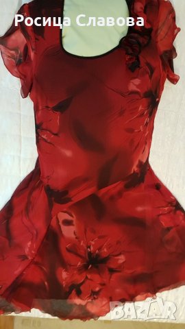 Яркочервена копринена рокля, снимка 10 - Рокли - 38779729