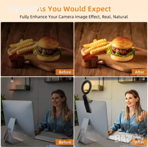 Въртяща се лампа за компютър с държач за телефон, снимка 4 - Лед осветление - 49866428