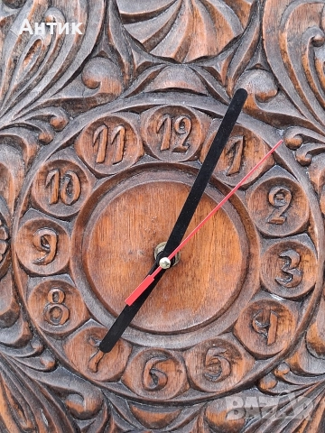 Красив Стар Стенен Часовник Дърворезба Масив от Соца, снимка 7 - Антикварни и старинни предмети - 52856909