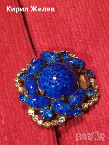 СКЪПОЦЕННА СТАРИННА БРОШКА ЛАЗУРИТ НАТУРАЛЕН и БРОНЗ 8136, снимка 2 - Антикварни и старинни предмети - 30665854