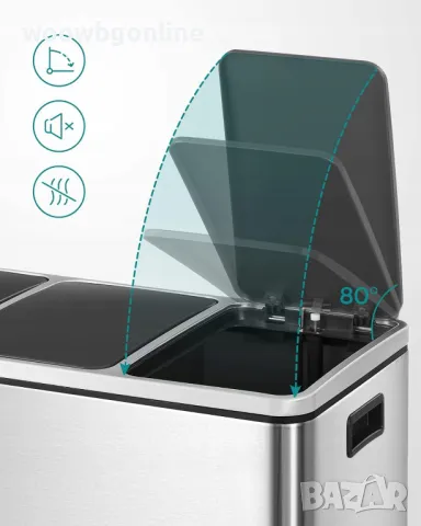 Троен кош за отпадъци - хром 3 x 18L = 54L, снимка 7 - Аксесоари за кухня - 49617948
