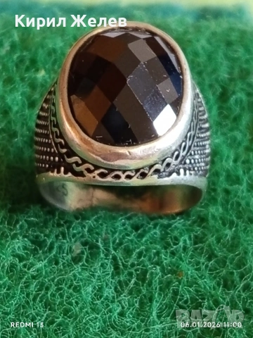 Сребърен пръстен лазерно гравиране с черен Турмалин с ярко изразена индивидуалност 52793, снимка 2 - Пръстени - 53003947