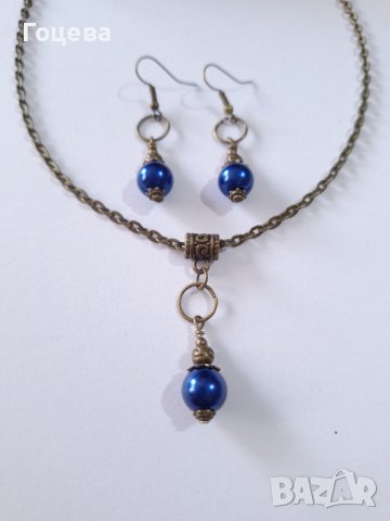 Новите ни елегантни обици с мастилено сини перли Сваровски и бронзови орнаменти , снимка 7 - Обеци - 40853825