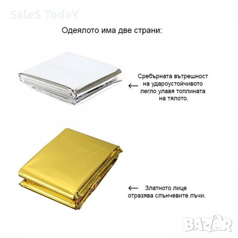 Термо одеяло, 140 Х 210 СМ, Аварийно одеяло за оцеляване, снимка 3 - Спортна екипировка - 38874059