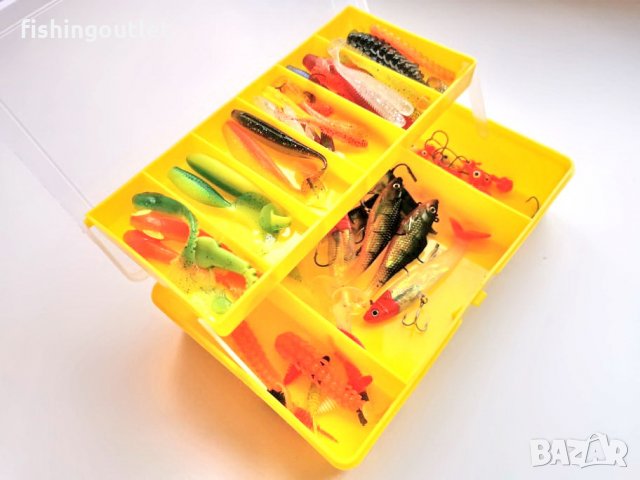 Комплект силиконови примамки и джиг глави ( 66 броя ) + кутия. Нови !, снимка 3 - Стръв и захранки - 35271029