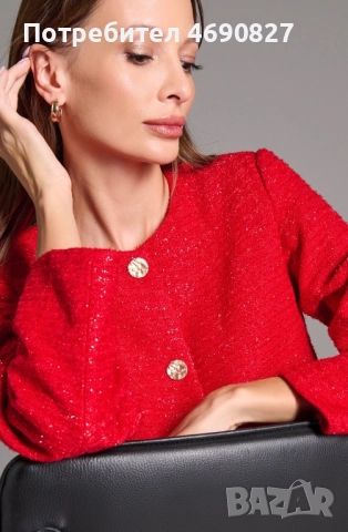 Дамско сако тип туид, червено – ново, XL, снимка 5 - Сака - 52884572