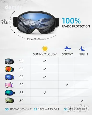 Ски очила JetBlaze Unisex OTG, против мъгла, сферични, огледални, сини (S3:8% -18% VLT), снимка 3 - Зимни спортове - 48291559