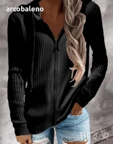 Ежедневен дамски суичър с качулка и цип и дълги ръкави, 6цвята , снимка 6 - Суичъри - 39744704