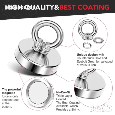 Супер Силен мощен неодимов магнит който се закача с въженце за изваждане на метални предмети от река, снимка 5 - Колекции - 47851474