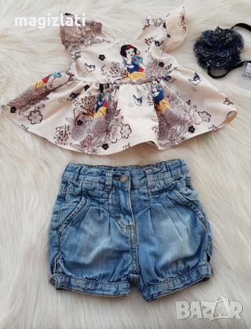 Къси дънкови панталони и туника 3-6 месеца, снимка 7 - Бебешки дънки - 32612836