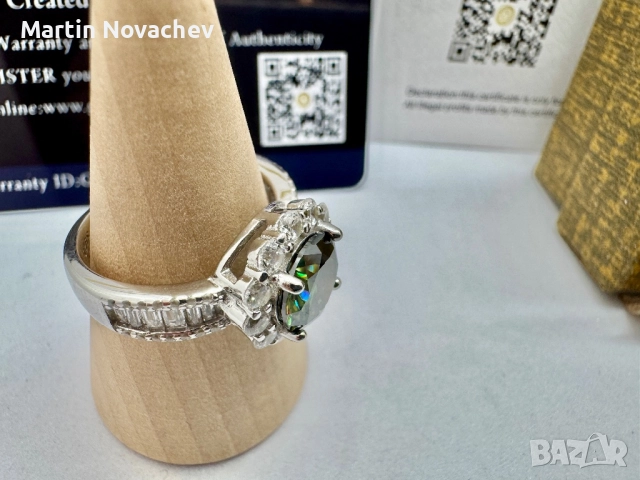 Сребърен пръстен с мойсанит (Диамант) 2 карата, снимка 5 - Пръстени - 51685070