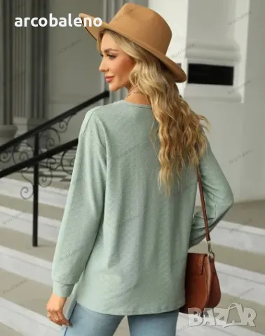 Дамска блуза с дълги ръкави и копчета с V-образно деколте, 6цвята , снимка 13 - Блузи с дълъг ръкав и пуловери - 49200826