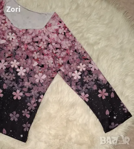КРАСИВА блуза на цветя в преливащи розово-сиви цветове 3ХЛ/4ХЛ размер , снимка 8 - Блузи с дълъг ръкав и пуловери - 47964215