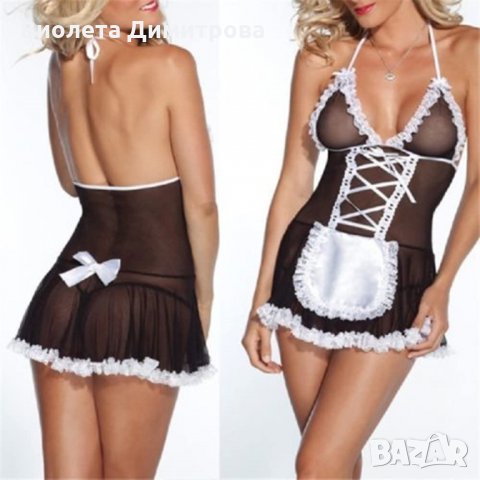 K1111 Секси костюм. Еротичен комплект на камериерка - еротично бельо за жени. Секси комплект, снимка 3 - Романтични подаръци - 35042448