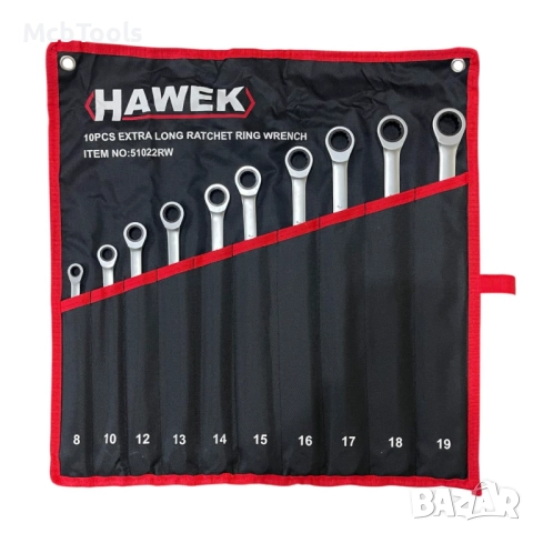 Комплект удължени ключове лули с тресчотка 8-19мм HAWEK, снимка 3 - Ключове - 51491030