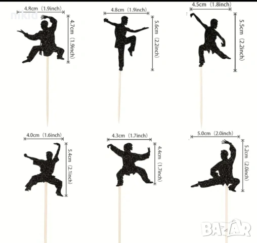 12 бр Карате Бойни изкуства кунг фу пози картонени топери топер украса мъфини кексчета торта декор, снимка 4 - Други - 53215646