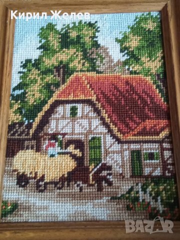 СТАР ГОБЛЕН СЕЛСКА КЪЩА ГЕРМАНИЯ ПАСТОРАЛЕН СЕЛСКИ ПЕЙЗАЖ в ДЪРВЕНА РАМКА 30915, снимка 7 - Гоблени - 37791331