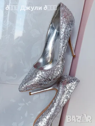 Сребристи обувки от естествена кожа, снимка 9 - Дамски обувки на ток - 49992309