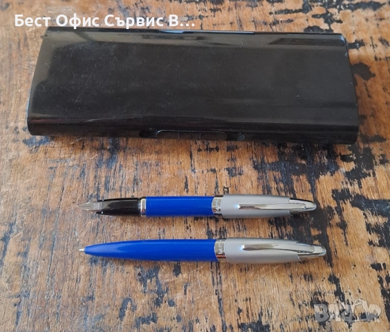 писалка и химикалка Сапи Sapi комплект сребро със синьо Италия в кутия, снимка 3 - Ученически пособия, канцеларски материали - 52472285