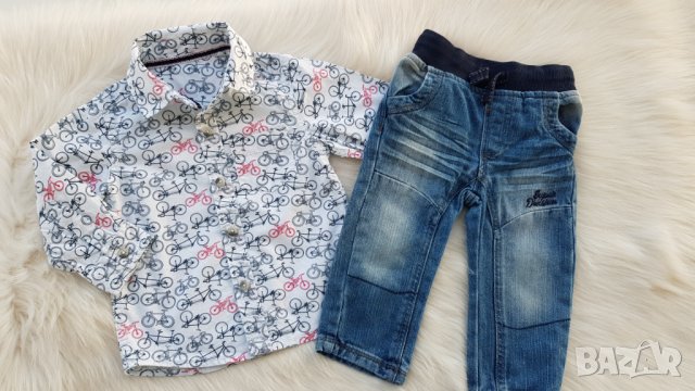 Дънки и риза за бебе 9-12 месеца