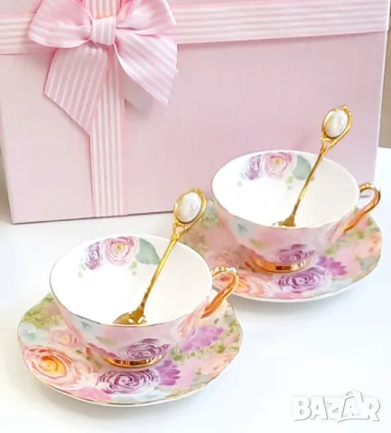 NEW Бутиков комплек за чай и кафе със златни лъжички, снимка 3 - Чаши - 47661504