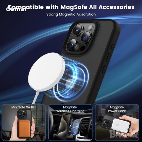 OLEPHY Магнитен калъф за iPhone 15 Pro, съвместим с MagSafe, 6,1", черен, снимка 7 - Калъфи, кейсове - 43504492