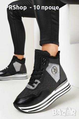 Дамски боти с връзки, еко кожа - черни, само 36, 37 и 38 номер, снимка 1