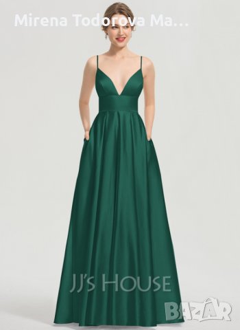 Абитуриентски рокли от сатен с дължина до пода с V-образно деколте и джобове. XXXL-200лв.