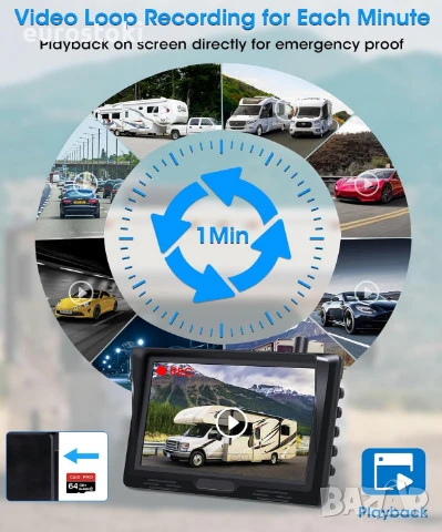 VTOPEK магнитна соларна камера за заден ход с монитор, автомобилна задна камера, снимка 5 - Аксесоари и консумативи - 51345195