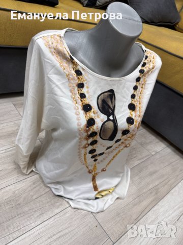 Дамска блуза/ бяла / с декорация , снимка 2 - Блузи с дълъг ръкав и пуловери - 38979146