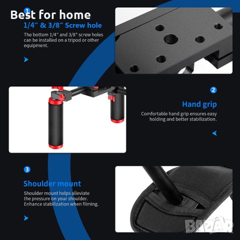 Раменен статив NEEWER Camera Shoulder Rig, снимка 4 - Чанти, стативи, аксесоари - 40700613