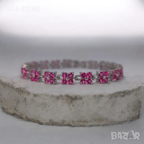 сребърна гривна с естествен розов топаз