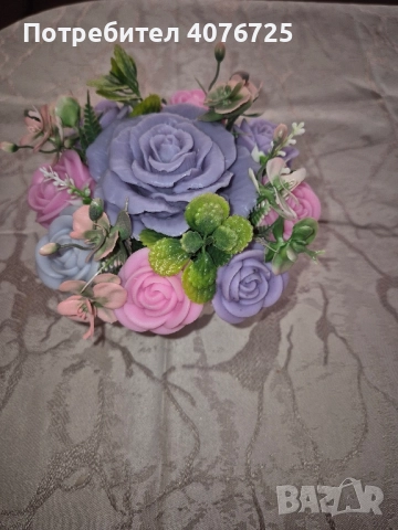 Керамични кашпи декурирани с ароматни сапунени цветя , снимка 8 - Декорация за дома - 51753026