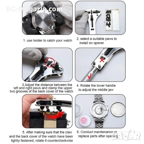 Професионална отварачка за часовници часовникарски инструмент за отваряне за смяна на батерия ремонт, снимка 13 - Други инструменти - 50976293