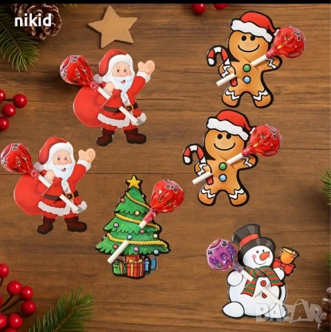 24 бр Елха Джинджифилово Човече Дядо Коледа Снежко Коледни картонени парти поставки за близалки , снимка 2 - Други - 52944867