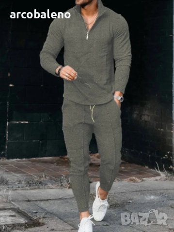 Мъжки текстуриран ежедневен комплект от две части с половин цип и яка, 4цвята, снимка 5 - Спортни дрехи, екипи - 43718169