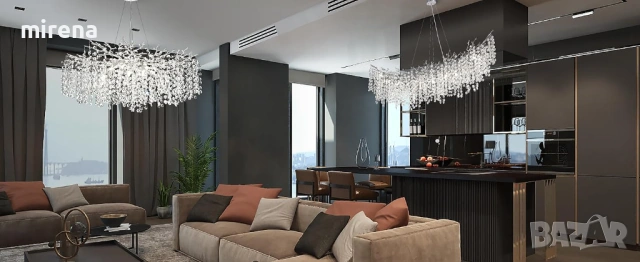 Кристални полилеи с клонки, никелирани 80см модерен сребърен ЛЕД LED