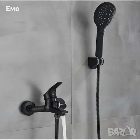 Смесител за баня и душ, черен мат, за вана, с две функции и стенен монтаж, снимка 6 - ВИК - 47756282