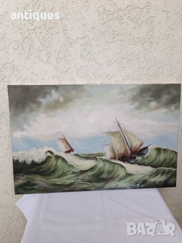Картина "Буря в морето" - маслени бои на платно - 60/40см, снимка 6 - Антикварни и старинни предмети - 39013213