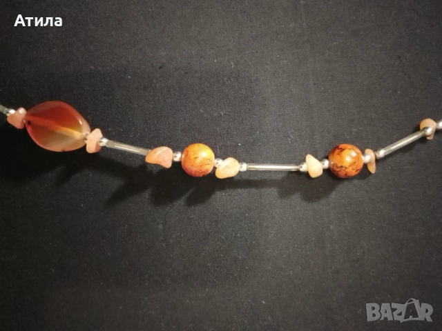 колие оранжев ахат и корнеол, снимка 3 - Колиета, медальони, синджири - 52908151