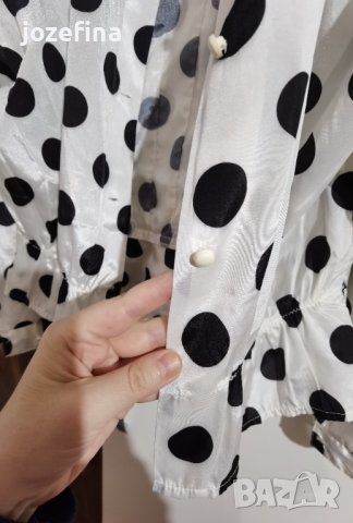 Дамска винтижд риза сатен бяла на черни точки, снимка 5 - Ризи - 43329869