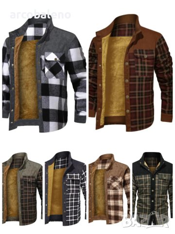 Мъжко удебелено яке от кадифе с дълги ръкави и пачуърк, 6цвята